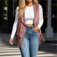 thumbnail image 2 of Womens Fringe Vest Lightweight Faux Suede Sleeveless Jackets Fall Layering Fashion Casual Tops for Travel Festival Pink XL, 2 of 7