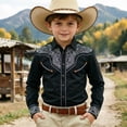 thumbnail image 2 of FINALGANG Boy's Western Cowboy Shirt Printed Long Sleeve Regular Fit Button Down Shirts Boys Western Shirts Kids Cowboy Style Festival Party Tops 10-11 Years, 2 of 4
