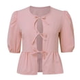 thumbnail image 1 of Spring Tops for Women Strap Front Top Leopard Print Ruffle 3/4 Length Puff Sleeve Hat Womens Shirts Pink XL, 1 of 5