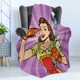 thumbnail image 4 of Wife Soft Flannel Fleece Throw Blanket, Retro Housewife Preparing Dinner Cooking Food Vintage Woman Pop Art Lady in Kitchen, Cozy Plush for Indoor and Outdoor Use, 50" x 60", Multicolor, by Ambesonne, 4 of 5