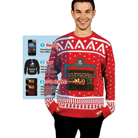 Knit Crackling Fireplace Ugly Christmas Sweater Men's Adult Halloween Costume