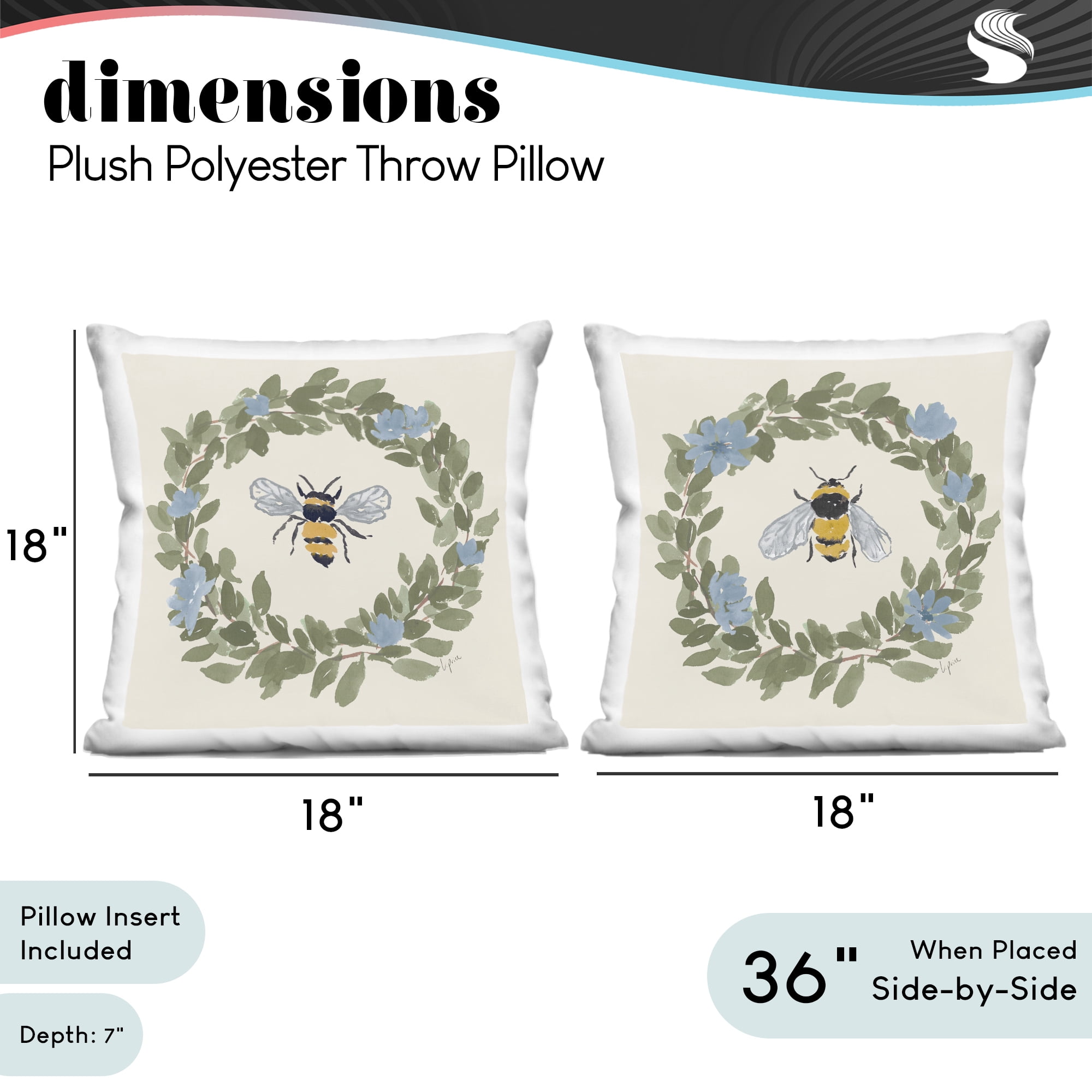 Stupell Industries Honey Bees with Wreaths 2 Piece Decorative Printed Throw Pillow Set, design by Lucille Price