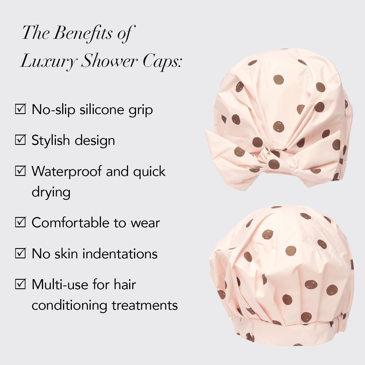 Kitsch Reusable Plastic Shower Cap, One Size, Blush Dot