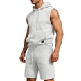 thumbnail image 6 of Hogleaql Men's Linen Shirt Shorts Outfits Cotton Short Sleeve Trendy Tshirts Hooded & Casual Shorts Loose Outfits Comfy Tracksuit with Pockets White 3XL, 6 of 6