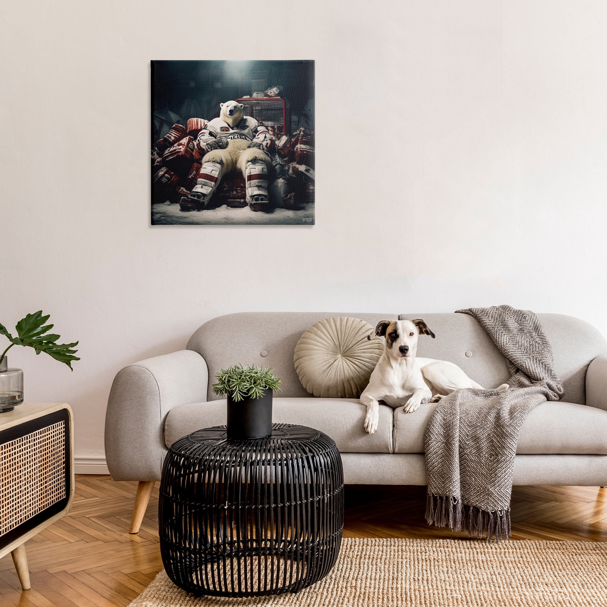 Stupell Industries Hockey Player Polar Bear Animals & Insects Painting Gallery Wrapped Canvas Art Print Wall Art, 30 x 30