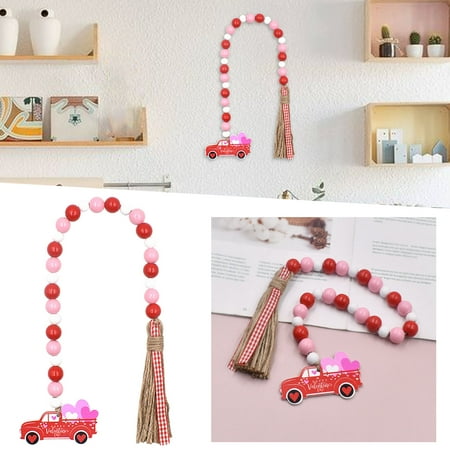 

ECHOYY Valentine s Day Pendant Bead String Wooden Beads Rope Tassel Colorful Decorations European And Family Holiday Decorations