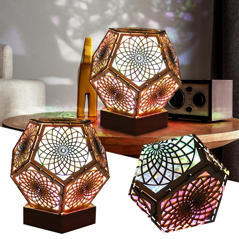 Clearance YOHOME Led Projection Decorative Lamp Wood Hollow Carved  Multicolor 
