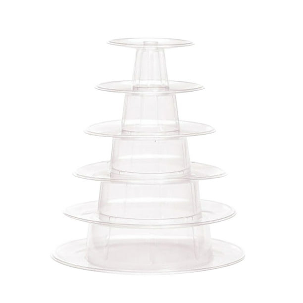 Soporte de plástico para tartas de 6 pisos - redondo, diseño blanco para fiestas