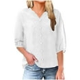 thumbnail image 2 of Dazajoo Women Cotton Linen Embroidered Tops 3/4 Lantern Sleeve Shirts 2025 Summer Loose V-Neck Boho Tees Vintage Blouses,White,M, 2 of 6