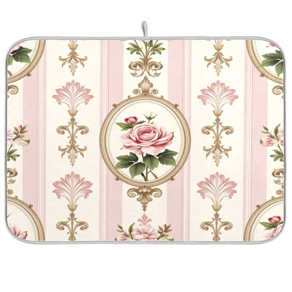 16x18Inch Dish Mat Absorbent Drying Dish Mat for Kitchen Multi-Functional Dish Drying Mats,Pink-rose Printed
