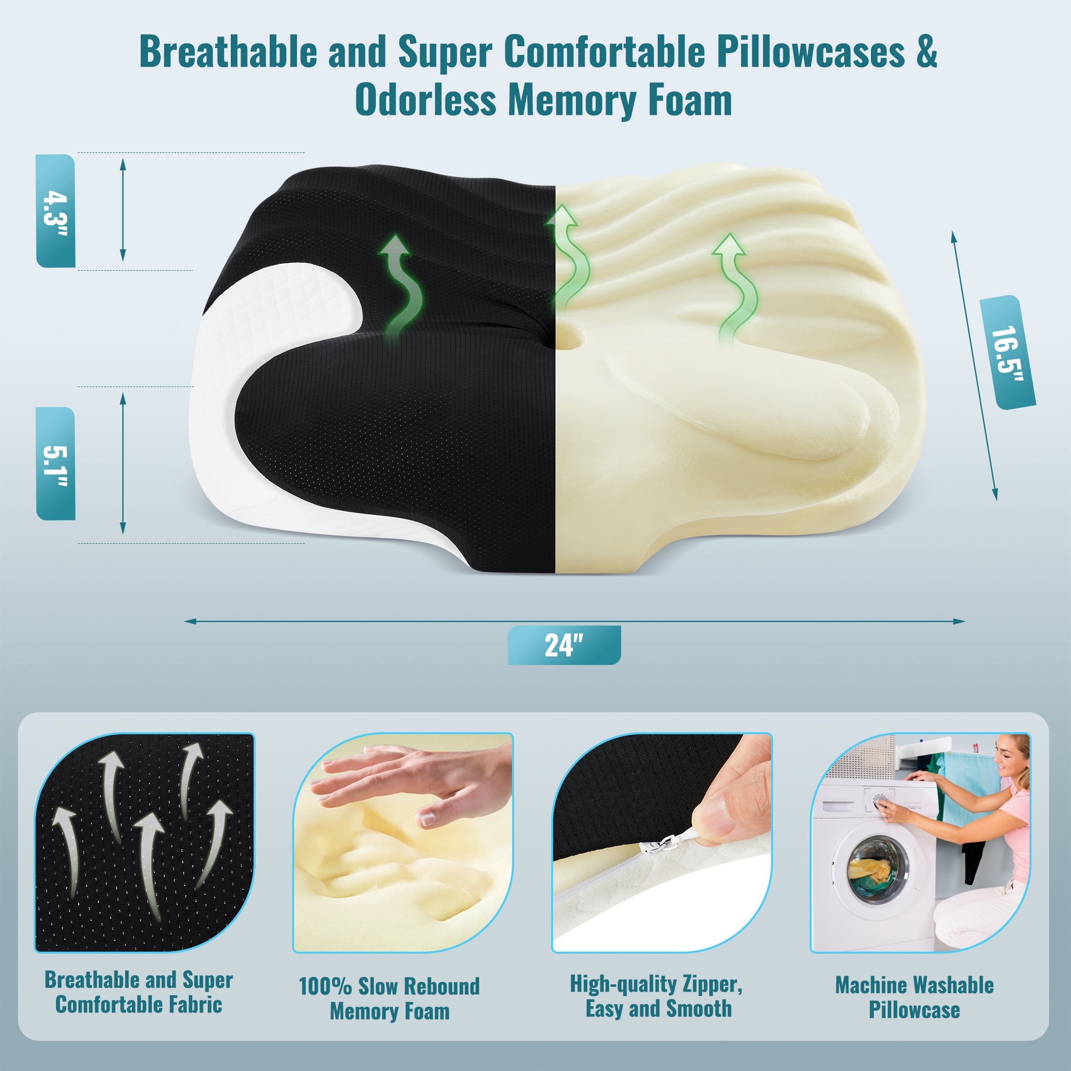 ENERFACE Ergonomic Memory Foam Neck Pillow for Pain Relief, Orthopedic Cervical Pillow for Side, Back & Stomach Sleepers with Breathable Washable Cover, Black+White