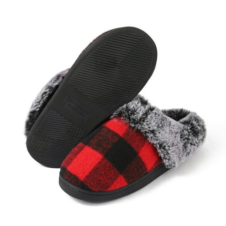 

LRJTENG Women s slipper Couples Men Women Slip on Furry Flat Home Winter Round Toe Keep Warm Prints Slippers Shoes Red
