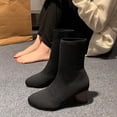 thumbnail image 7 of Symoid Chelsea Boots for Women Winter Knit Sock Boots Chunky Trendy Mid-calf Boots- Black 6, 7 of 7