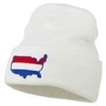 thumbnail image 2 of U.S. Map Embroidered Long Knit Beanie - White OSFM, 2 of 5