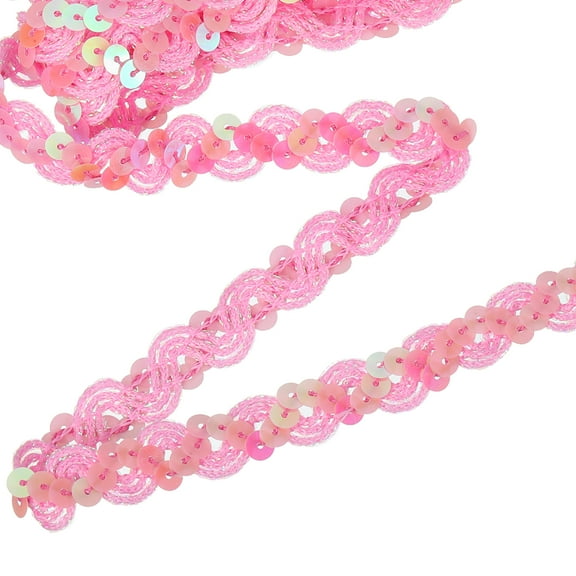 11 Yard Sequins Trim Ribbon 0.6 Inch Sequin Gimp Braid Trim Spangle Flat Sequins for Crafts Sewing Clothes Home Party Decoration, Pink
