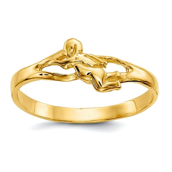 14k Yellow Gold Polished Religious Guardian Angel Ring Size 2 Ring for Women - .7 Grams