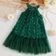thumbnail image 4 of Arcos para Niñas de Moda Color Sólido Cuello Colgante Vestido de Malla Tridimensional para 3-10 Años Vestido de Fiesta de Niñas Niños, 4 of 9