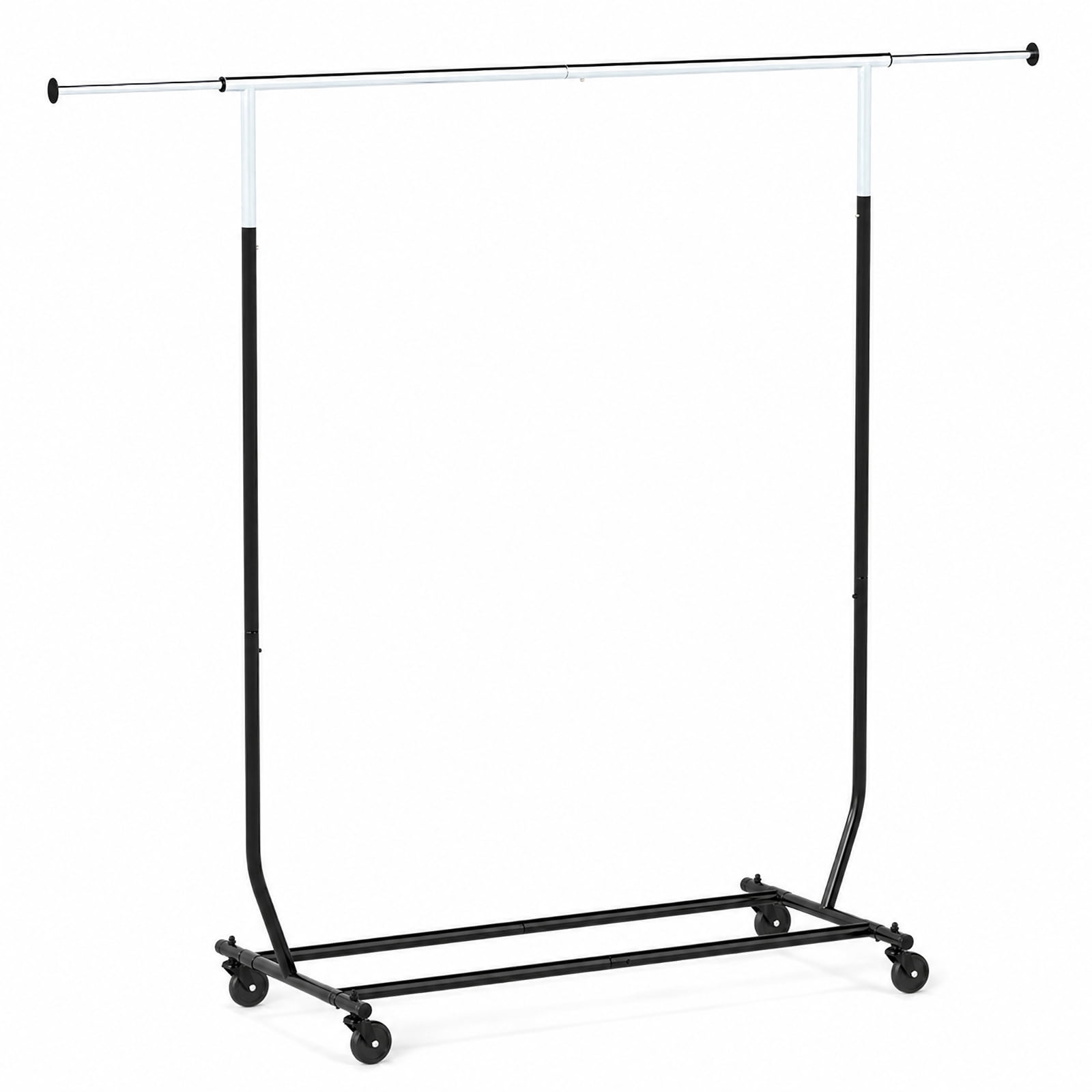 Furnibear Rolling Clothes Rack with Wheels Extendable Hanging Rod and Bottom Storage Bars Heavy Duty Metal Garment Rack for Bedroom and Laundry, Black