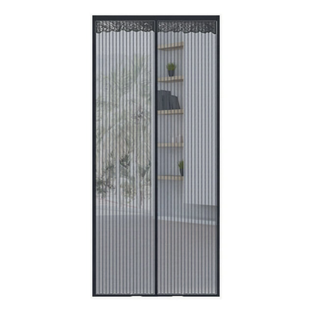 Graflsoa Magnetic Hook & Loop Mosquito Net Door Screen - Easy Install, No Drilling, Black Striped Polyester Mesh for Doors and Windows, 100cm x 210cm