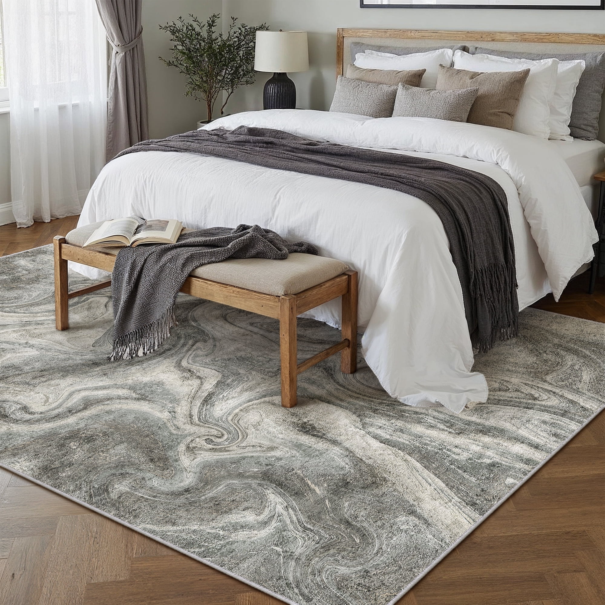 BERTHMEER 6'x9' Area Rugs for Living Room Bedroom Dining Room Office Farmhouse Modern Abstract Washable Non-slip Indoor Rugs Carpets,Green
