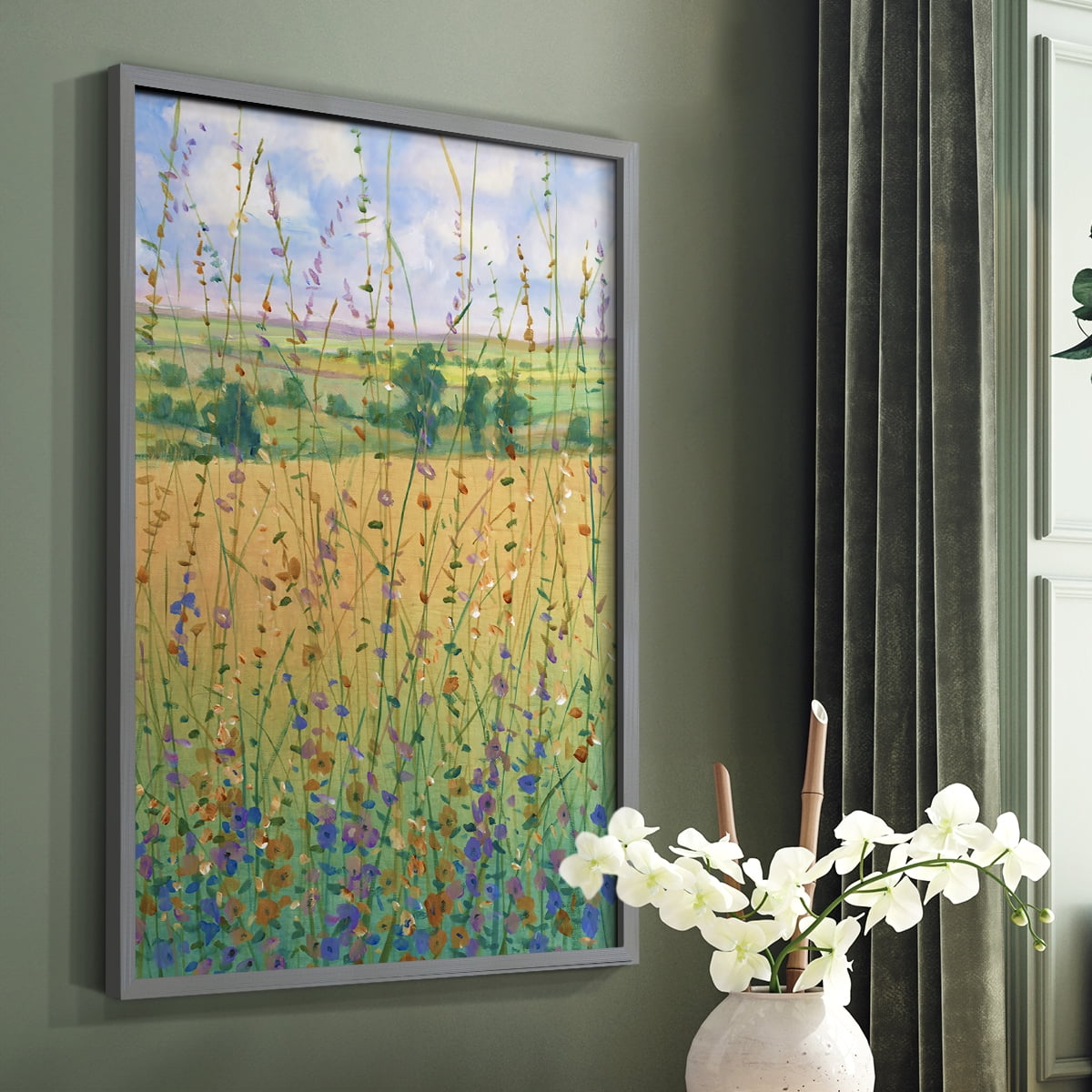 Wildflower Path II Framed Print - Solid Wood in Single Picture Frame Solid Wood 2 Framed Print