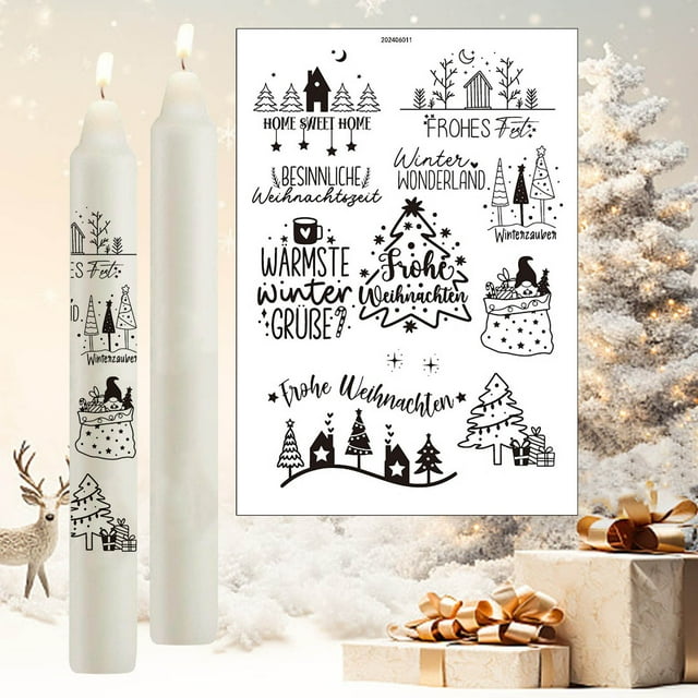 EGNMCR Christmas Candle Snowman Water Sticker Theme Activity Mood Candle Decoration Ultra Light Water Sticker a Sticker