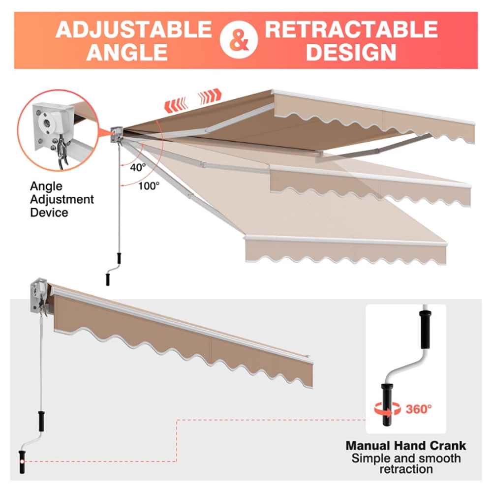 Aimee Lii 10 x 8.2 Feet Retractable Awning with Easy Opening Manual Crank Handle, Outdoor Awning for Patio, Beige