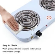 Portable 2000W Electric Double Burner 110V Hot Plate Heating Cooktop Camping Dorm Stove Cooker with Plug (White)