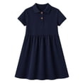 thumbnail image 4 of HILEELANG 4-13T Big Girls' Navy Blue Short Sleeve Polo Dress with Pockets, School Uniform Casual Dress for Kids,8-9Y, 4 of 13