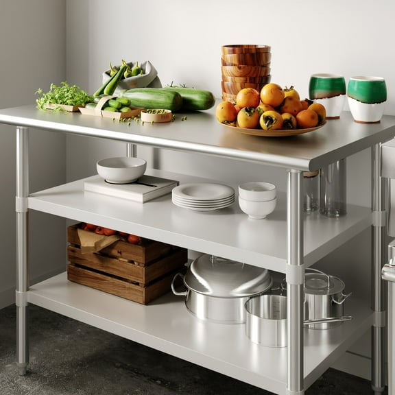 Flash Furniture Galvanized Under Shelf for Prep and Work Tables - Adjustable Lower Shelf for 30" x 48" Stainless Steel Tables