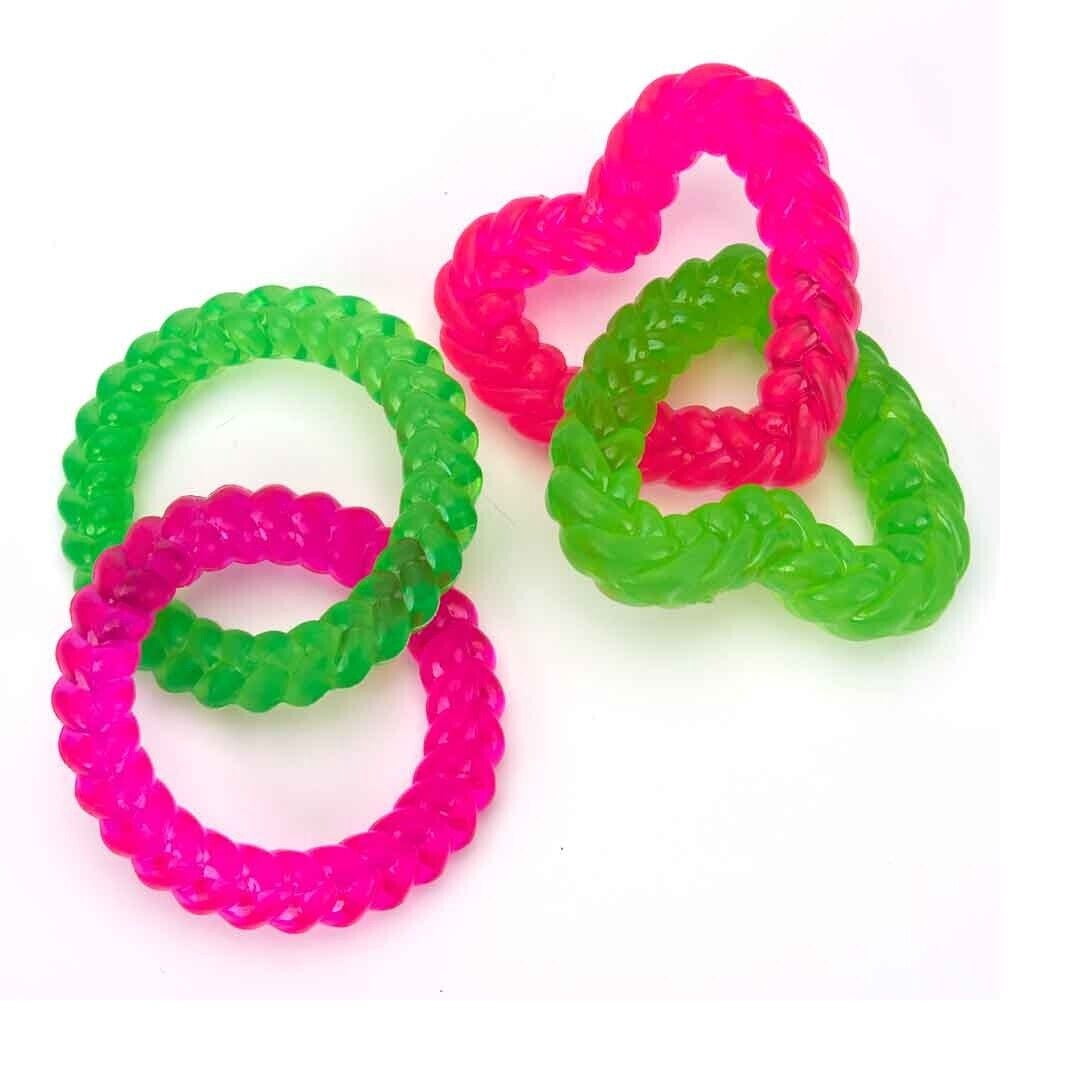 Fun Pink and Green Chain Link Puppy and Small Dog Toy Circle or Heart Play Fetch (4 Ring Toys)