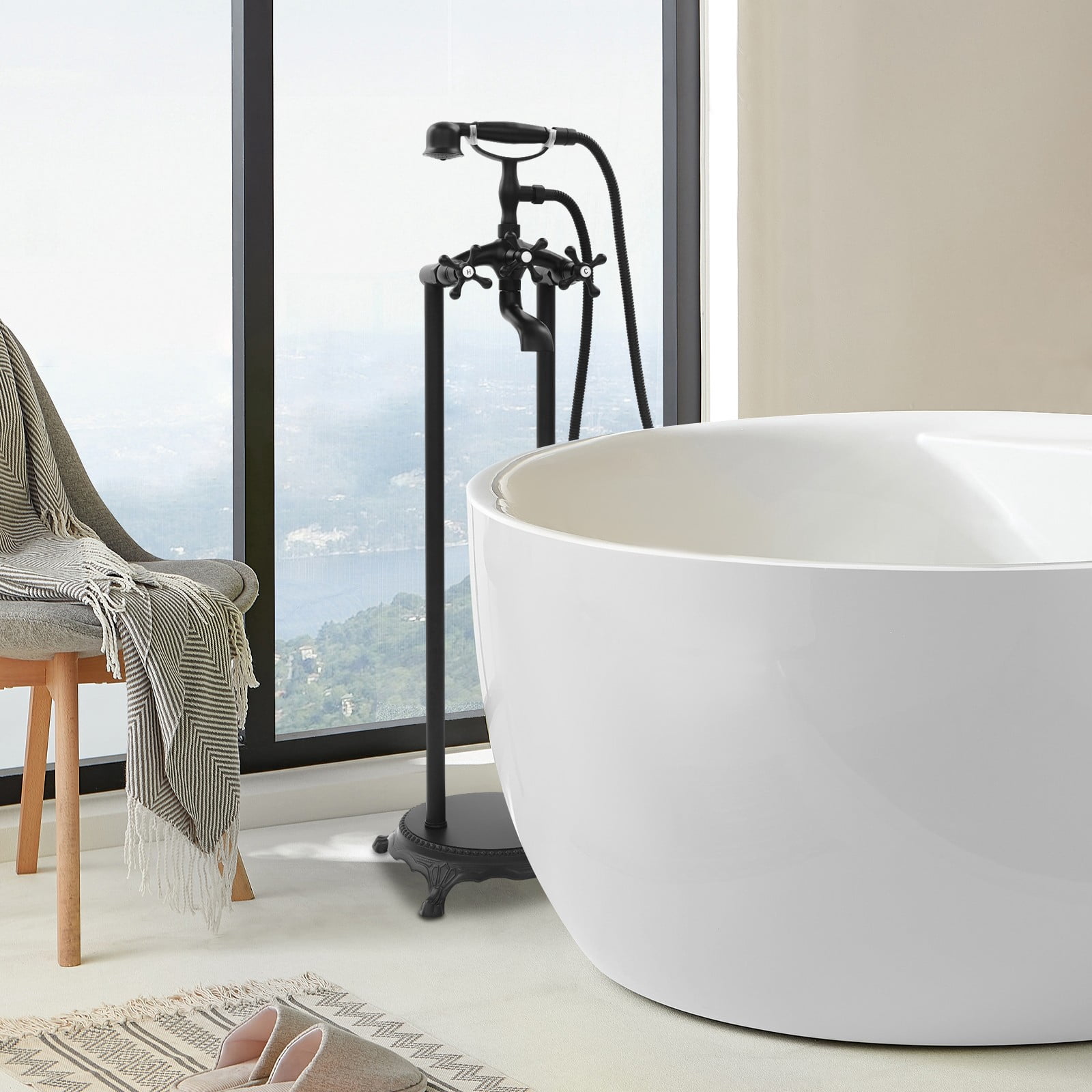 ToppiJoy Freestanding Bathtub Faucet, Tub Filler with Handheld Shower (Black)