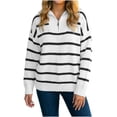 thumbnail image 2 of Womens Knit Tops Striped Quarter Zipper Long Sleeve Fashion Casual Pullover Sweaters for Daily Wear Black XL, 2 of 7