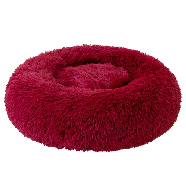 Cama redonda suave para mascotas Blusea, color rojo, diámetro de 55 cm, con empaque resistente de triple capa.