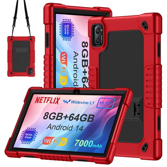 JBuwsdan Case for TabneraX 10.1 Inch Tablet,Shockproof Kids Friendly Protective Cover Built-in Kickstand with Shoulder Strap Case for TabneraX UTbook 10.1 Inch/AWOW UTBook_14 10.1" Tablet(Red/Black)