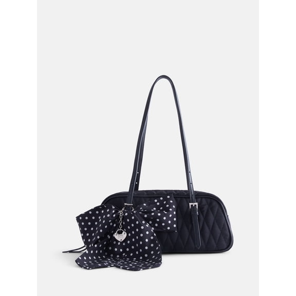 Madden NYC Women's East West Bowling Bag, Black Quilted