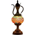 thumbnail image 4 of SILVERFEVER Mosaic Turkish Teapot Lamp Moroccan Glass for Table Desk Bedside Bronze Base Bundle with E12 Light Bulb Firebird Tail, 4 of 7