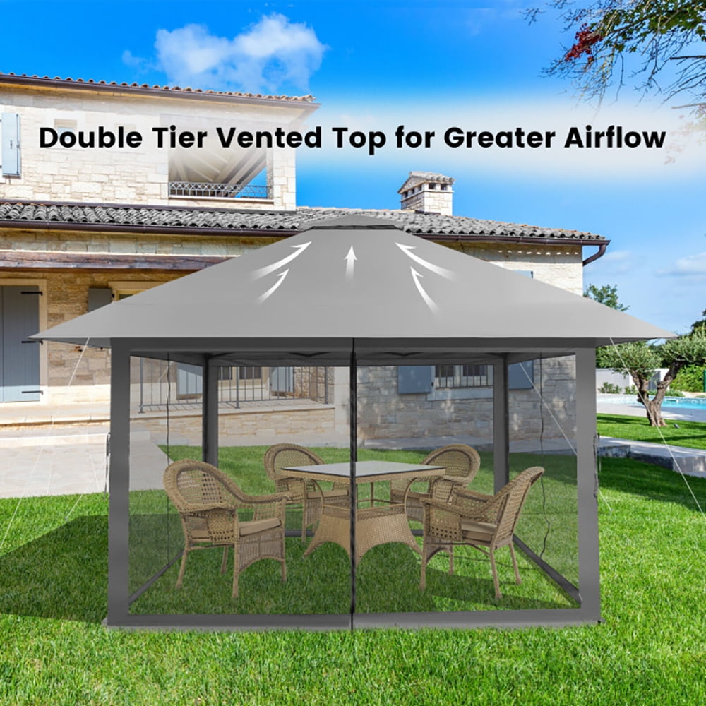 Aimee Lii 13 x 13 Feet Pop-up Instant Canopy Tent with Mesh Sidewall, Backyard Canopy Gazebo for Party Camping BBQ Events, Gray