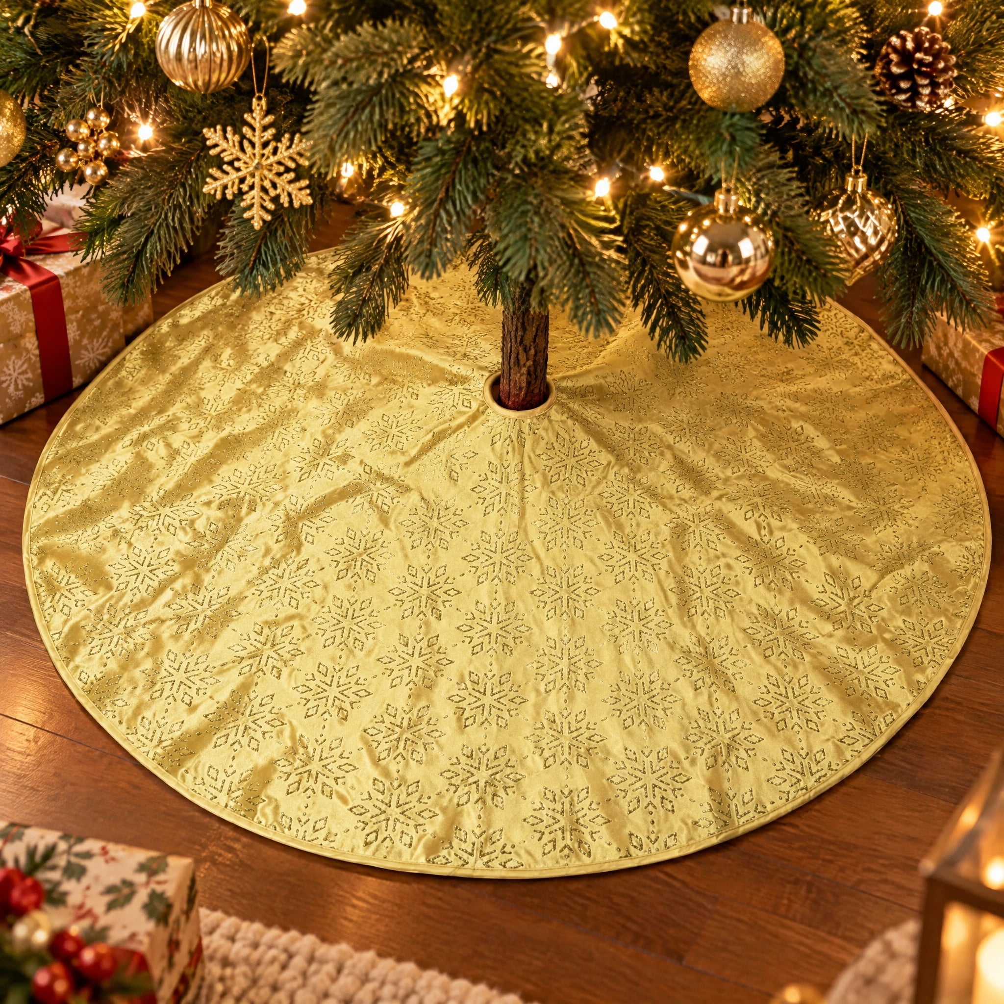 Satin Snowflake Christmas Tree Skirt, Yellow, 48", by Holiday Time