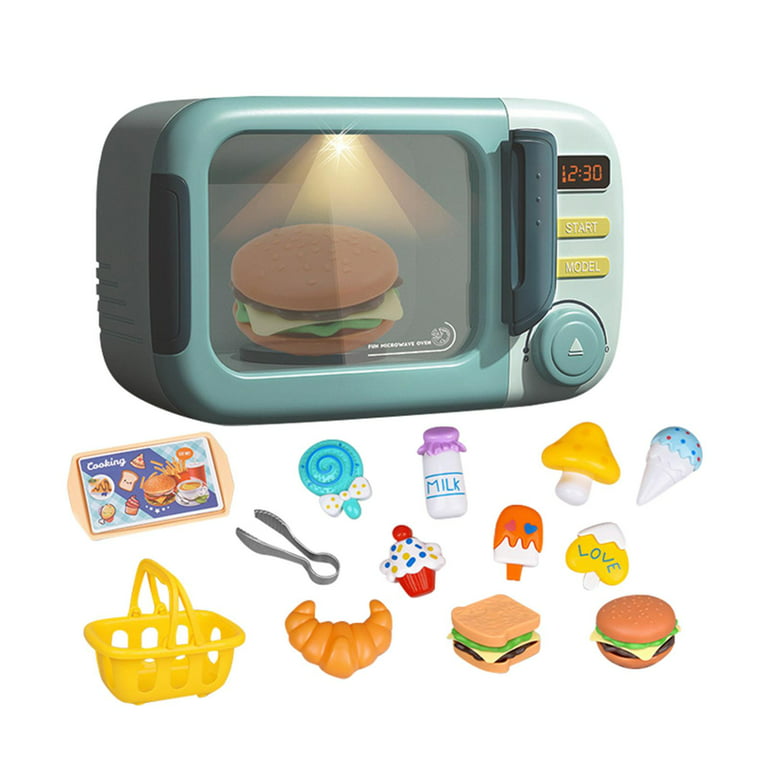 Realistic Microwave Oven, Miniature Oven with food,Party Accessories  Toys,Pretend Play Kitchen Appliances Set,for Window Display,Crafts green