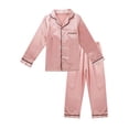 thumbnail image 3 of Aislor Kids Girls Boys Sleepwear Suit Silk Lapel Long Sleeve Pocket Button Top with Pants, 3 of 7