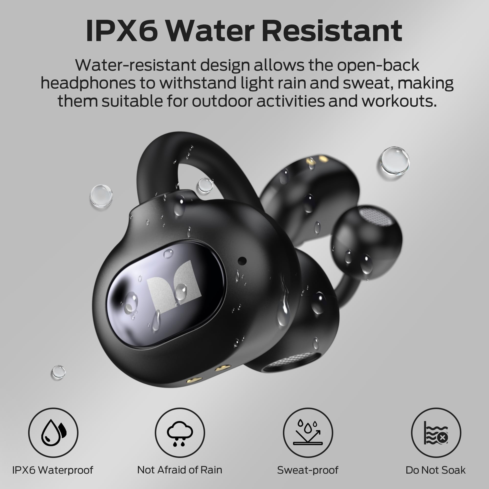 Monster Open Ear Earbuds, Bluetooth 6.0 Earphones Stereo Sound, Open Ear Clip Wireless Earbuds 40 Hours Playback, with Smart Digital Display Design, Touch Control, IPX6 Waterproof