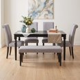 thumbnail image 2 of Home Design Pryor 6-Piece Dining Table Set- Rectangular Table, Upholstered Chairs and Bench, Modern Turned Legs Design, Brown, 2 of 17