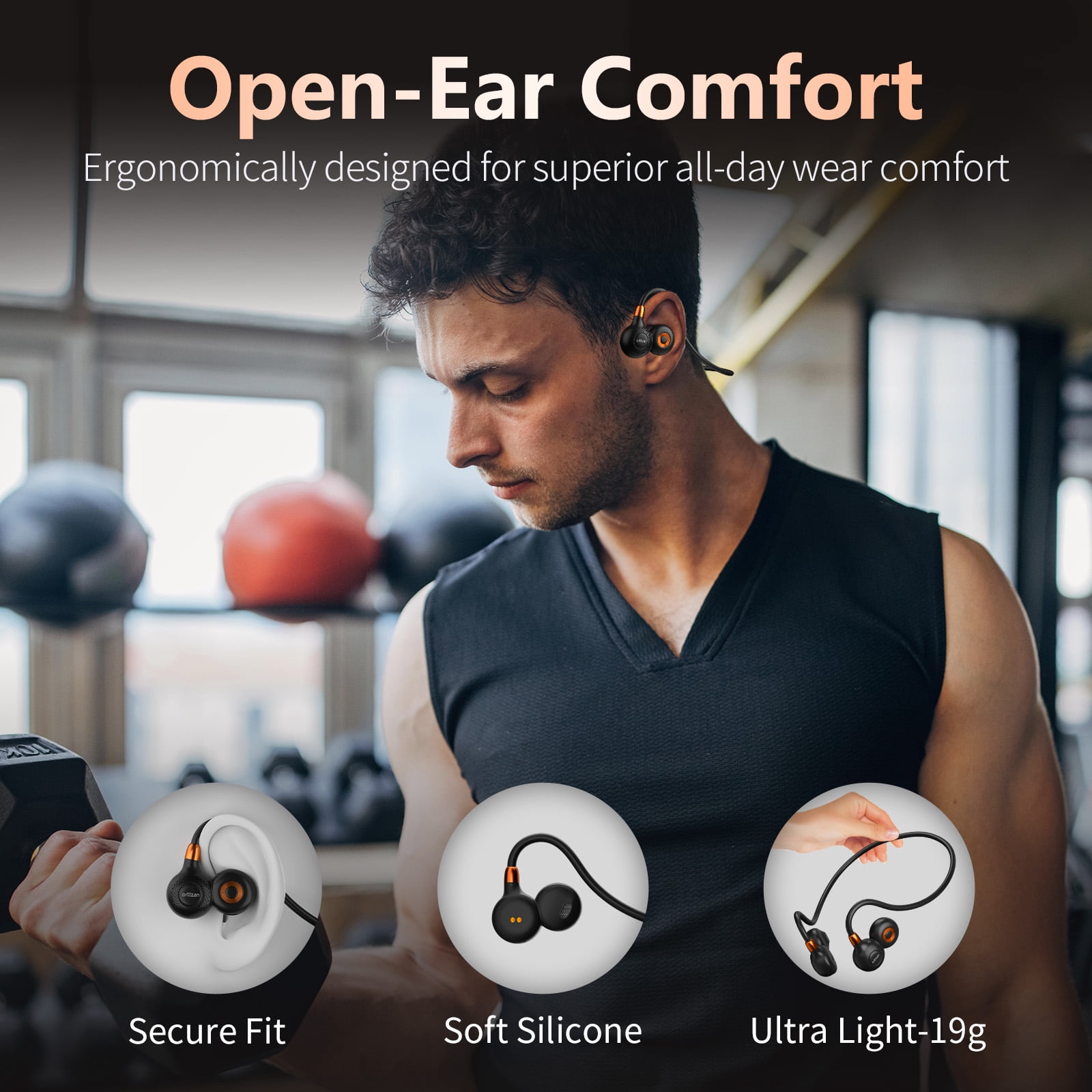 Open Ear Headphones,2026 Stereo Bluetooth 5.4 Headphones Deep Bass Ear Bud,Bluetooth Earbuds with Microphone，IPX7 Waterproof Earphone for Gym/Running/Workout