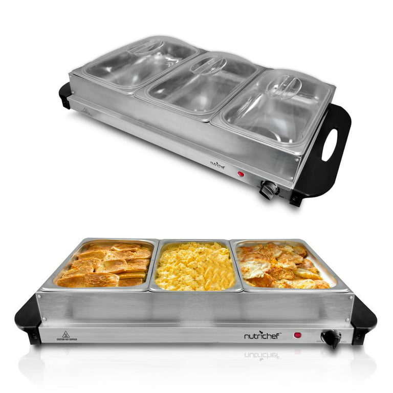 Buffet Server Food Warmer 300W Tray Hot Plate Pan Lids Stainless Steel  Kitchen 787269403093