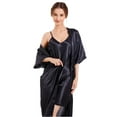 thumbnail image 2 of Defitshape Women's Satin Robe Set with Chemise Nightgown Soft Pajamas Dress Summer Lace 2 Piece Sexy Silky Cami Black Small, 2 of 4