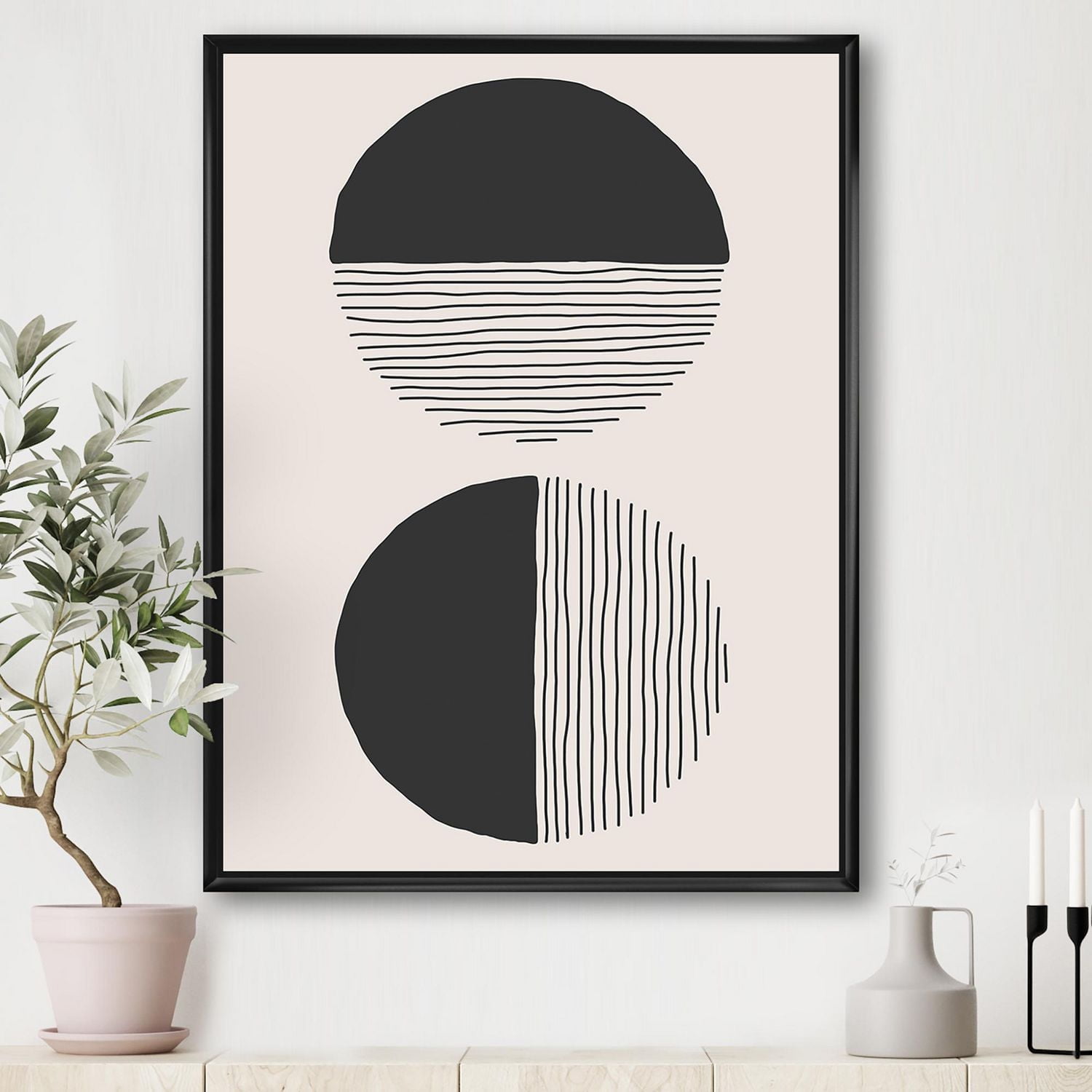 Designart Minimal Geometric Lines And Circle IV FLOAT FRAME WALL ART
