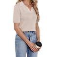 thumbnail image 4 of Mujeres Camisas de manga corta moda color puro casual señoras cómodas blusa superior para las verano albaricoque L, 4 of 6