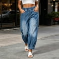 thumbnail image 2 of Tqcoqu Barrel Leg Cropped Jeans for Women,Mid Rise Elastic Waisted Washed Seam Front Stretchy Denim Pants,Blue Women's XXS-L, 2 of 7