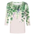 thumbnail image 4 of Cavosen Womens 3/4 Length Sleeve Tops Crew Neck Floral Graphic Print Blouse Casual Dressy Shirts Stylish Pullover Hawaiian Tshirts Three Quarter Summer Workout Tees Outdoor Beige L, 4 of 5